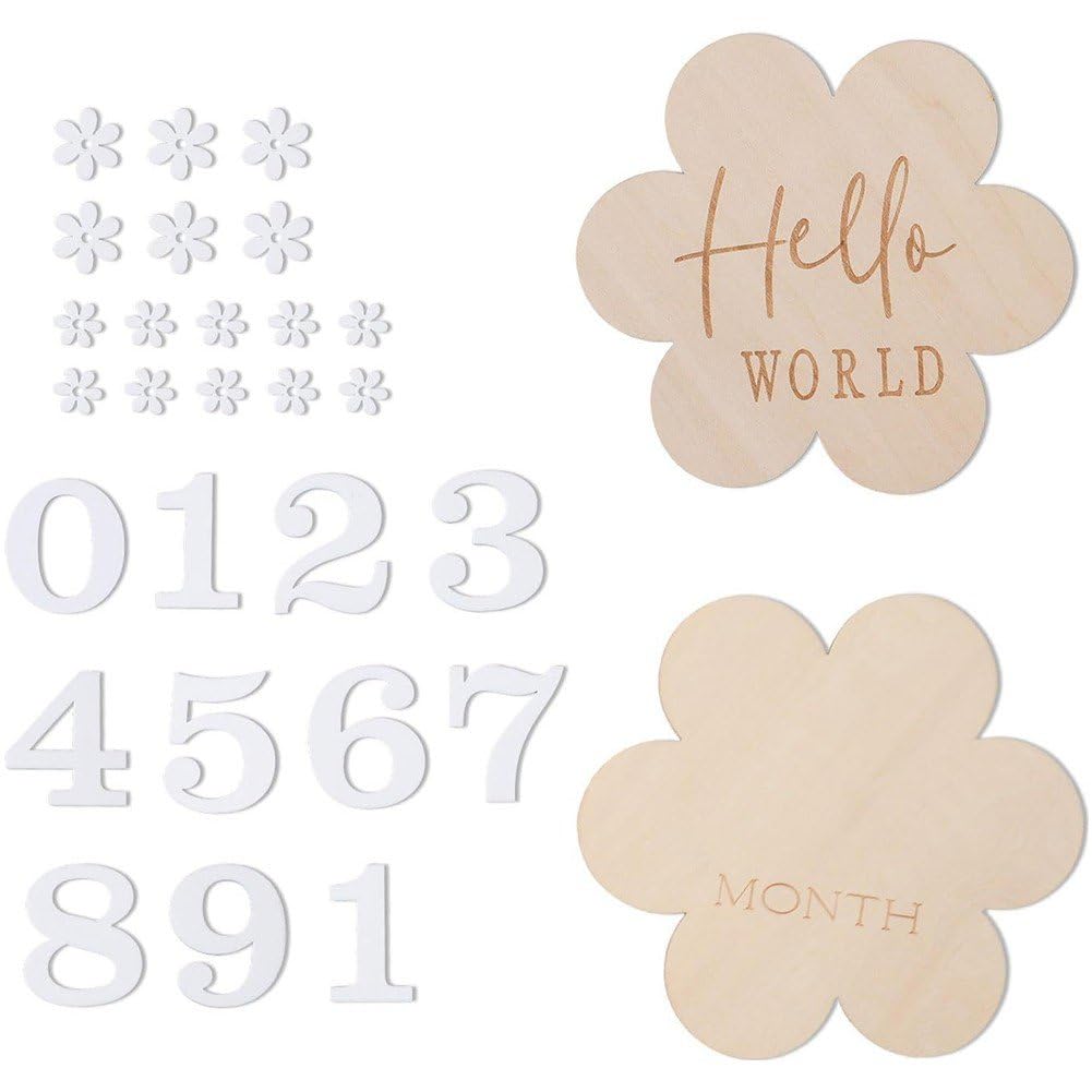 Baokuan As Shown 3D Wooden Baby Monthly Milestone Sign Cards Interchangeable Monthly Milestone Wood Discs Announcement Sign For Baby Shower Newborn Photo Props Gifts