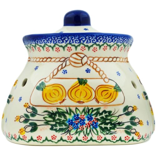 Authentic Polish Pottery Garlic and Onion Jar Signature UNIKAT in Perfect Garden Design Handmade in Boles?awiec Poland + Certificate of Authenticity