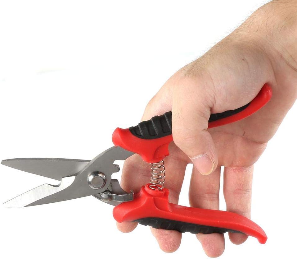200mm Electrician Garden Scissors 3CR13 Steel Multi-functional Straight Head Slot Plastic Handle Scissors for Cutting Thin Metal Copper Sheets