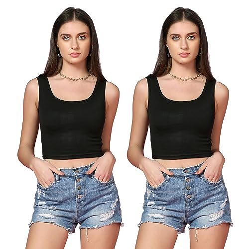Image of TOPLOT Women's Solid Ribbed Round Neck Sleeveless Slim Fit Tank Top (5069)
