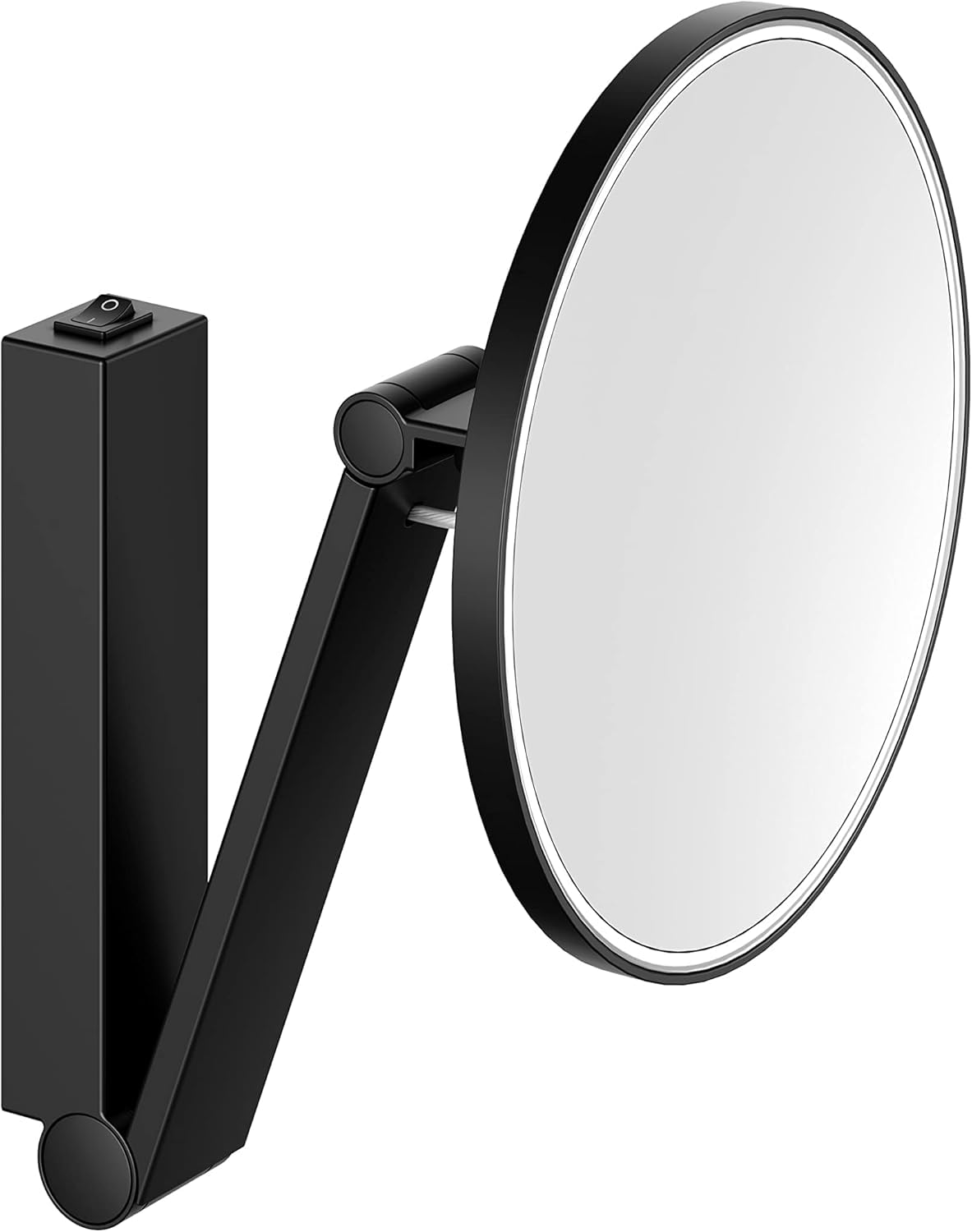 Keuco iLook_Move Kosmetikspiegel mit Beleuchtung, rund, Ø20 cm, schwarz | 5-fache Vergrößerung, mit Wippschalter, Unterputz, Made in Germany
