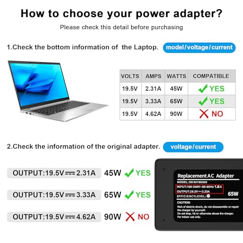 Image of Laptop Charger Compatible with HP Laptop Charger 65W 45W Computer Charger Smart Blue Tip Fast Power Adapter 6FT AC Cord