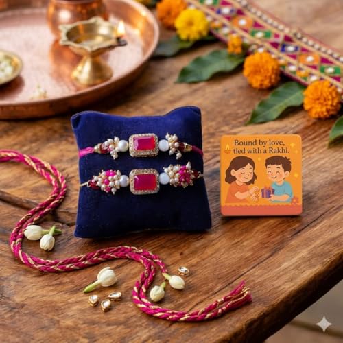 Image of SAUDEEP INDIA Decorative Fridge Magnet for Refrigerator Decor | Free Lumba Rakhi Set for Bhaiya Bhabhi | Raksha Bandhan Gift Combo | Cotton Thread Rakhi Festive Gift Home Decor(Model 5)