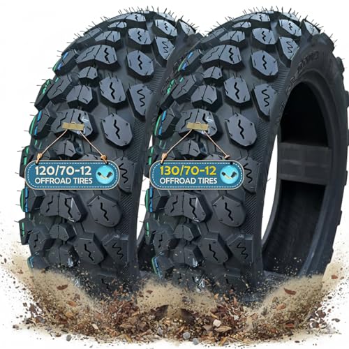 120/70-12 130/70-12 Tire Set Knobby Tires with Block Shaped Treads Punch Resistant Off Road 120 70 12 130 70 12 Dirt Bike Tubeless llantas with Valve Stem Pneu 8 P.R. 300KPA Offroad Neumaticos