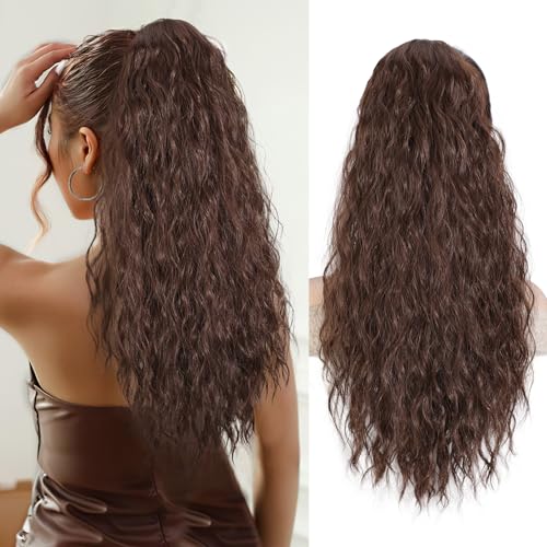 QGZ Curly Drawstring Ponytail 22 Inch,Voluminous Lightweight Synthetic Hair Extension,