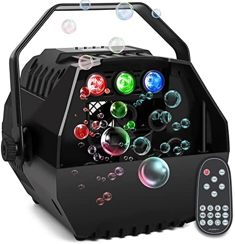 Bubble Machine with 3 Led Lights Remote Control, 8000+ Bubbles Per Minute for Kids Birthday Party Indoor Outdoor, Led Screen Operation, Adjustable Speed, Powered by Plug-in or Battery (Not Included)