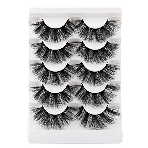 Wiwoseo False Eyelashes Dramatic 20MM Faux Mink Lashes 6D Long Fluffy False Lashes 5 Pairs Pack