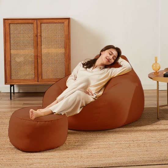 KAM'S LIEU Leatherette 4XL Bean Bag with Footrest Ready to Use Filled