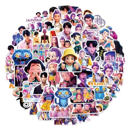 60 Pack Demon Hunters Stickers for Kids, Kpop Party Favors, Vinyl Waterproof Cool Movie Stickers for Water Bottle Laptop Computer Phone