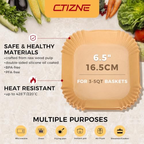 Image of Ctizne 420PCS Air Fryer Liners Disposable for 6.5 inch Square Air Fryers
