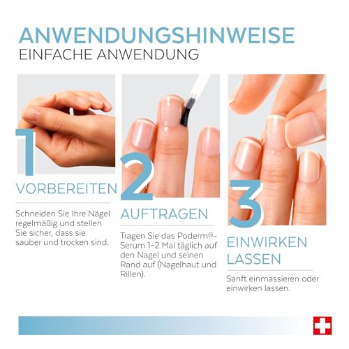 Poderm 5 in 1 Nagel Booster Serum - D-Panthenol | Stärkende Pflege für Fragile Nägel - 6 ML | Fördert das Wachstum & Begrenzt Bruch | 100% Natürlich - Entwickelt von einem Podologen in der Schweiz