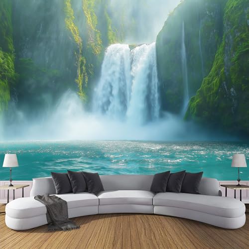 Papel Tapiz Fotográfico 3D, Montañas Cascadas Papel Tapiz Tela De Seda, Sala De Estar Dormitorio Paisajes Naturales Póster Decoración De Pared, 350Anx256Al Cm Mural De Papel Tapiz Panorámico