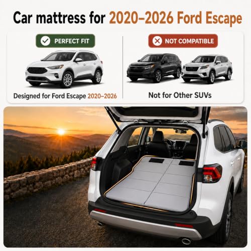 Image of Car Mattress for 2020-2026 Ford Escape, Upgraded Non-Inflatable Thickened Foam SUV Car Camping Mattress, Foldable Trunk Sleeping Pad Car Bed Mattress for Road Trips Camping Travel