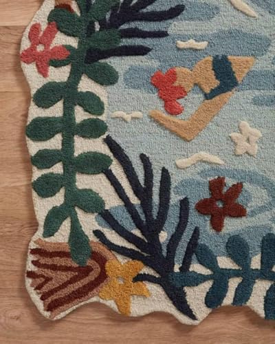 Image of Handmade Tufted Irregular Shape Wool Area Rug Botanical Design, Thick & Soft Carpet for Living Room, Bedroom Hall Room Color Multi Size 6X8 feet (180x240cm)