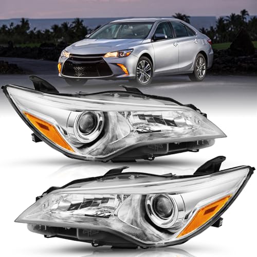 TUSDAR Fits For 2015 2016 2017 Toyota Camry Headlights Replacement Assembly Factory Headlamp Chrome Housing with Amber Reflector