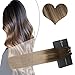 Produktbild Ugeat Echte Haare Tressen fur Weaving 55 cm Sew in Extensions Weave on Human Hair Haarverlangerung Echthaar zum Einnahen 100GR (Dunkelstes Braun Balayage Aschblond Bala#2/18)
