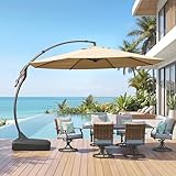 Grand patio 12 FT Sunbrella Cantilever Umbrella with Base Outdoor Aluminum Offset Umbrella with Tilt Adjustment (Flax, 12 FT-SUNBRELLA)