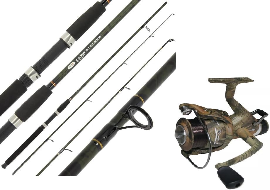 Carp Fishing Camo Stalker 8ft Margin Rod +Oakwood Camo Freespool Reel with Line