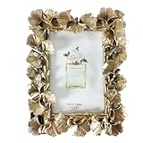 NatureMan Marco de fotos vintage 4x6 Ginkgo Biloba dorado marco de fotos antiguo para exhibición de escritorio y montaje en pared decoración del hogar