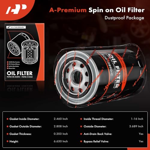 A-Premium 10K Miles Protection Spin On Oil Filter Compatible with Ford F-250 Super Duty 2011-2023, F-350 Super Duty 2011-2023, F-450 Super Duty 2011-2023, F-550 Super Duty 2011-2023, F-650, F-750