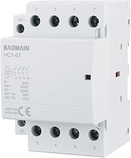 Baomain 4 Pole Contactor with 120volt AC Coil 50A HC1-63 Universal Circuit Control 35mm DIN Rail Mount