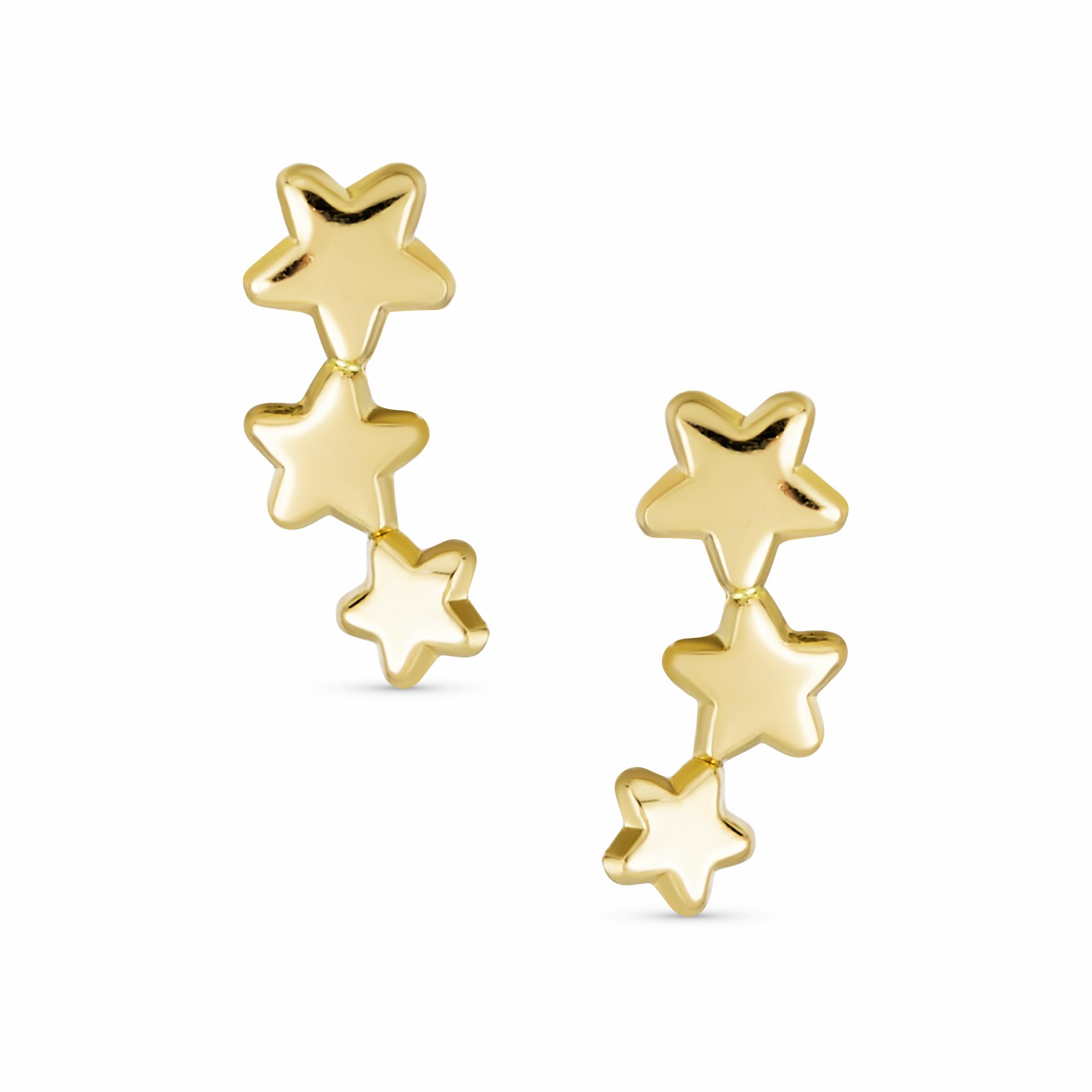 Orecchini A Vite A Tre Stelle In Mini Strass Patriottico Usa Celestial Solar Fun Per Donne Adolescenti In Oro Giallo 14K Genuino