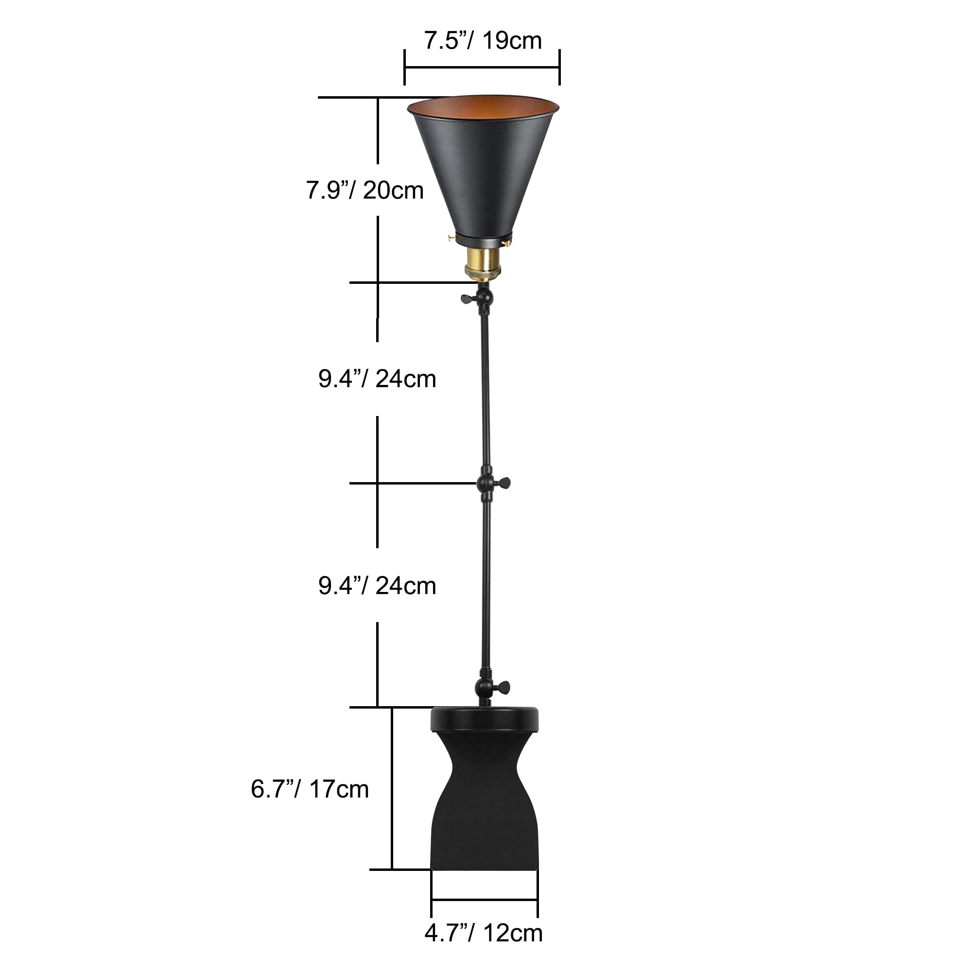 Kiven Headboard Reading Light, Dimmable LED Book Reading Lamp, Industrial Nightstand Lamp with Adjustable Swing Arm, 8.2ft Cord, Remote Control for Reading Bedside Side Table Desk, Black&Gold