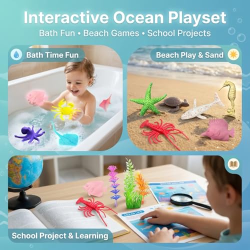 Image of ZESTHOME Ocean Animal Toys for Kids 3+, 17PCS Sea Animal Figures Set, Realistic Marine Creatures, Educational Learning Toy, Birthday Gift for Boys and Girls, Aquarium Decoration