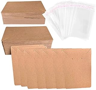 100 PCS Earring Display Cards, 50 PCS Self Adhesive Sealing Bags, 50 PCS Earring Cards Brown Earring Packaging Card Necklace Display Card Kraft Earring Holder Card Jewelry Cardboard Earring Tags
