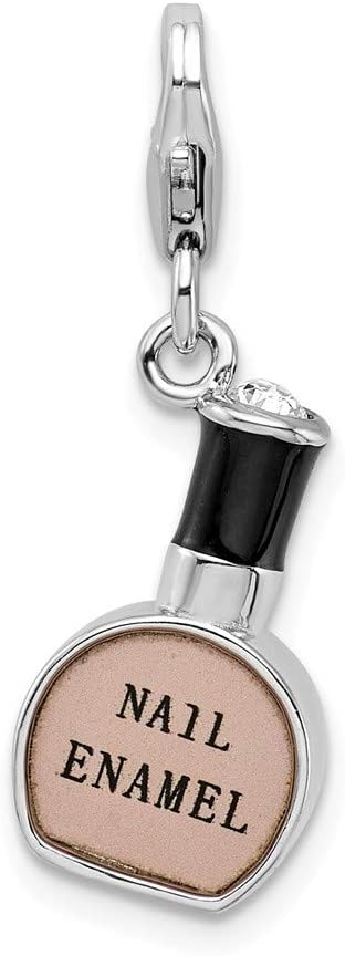 Solid 925 Sterling Silver Enamel Nail Polish Bottle Lobster Clasp Charm