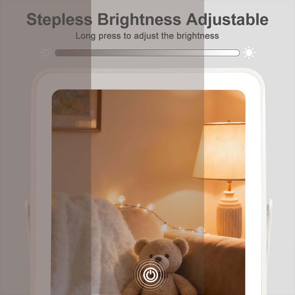 YEKKOPT Specchio da scrivania portatile con luci, 30,5 x 25,4 cm, piccolo specchio ricaricabile per trucco con luci, touch screen intelligente con illuminazione a 3 colori, dimmerabile, per dormitorio