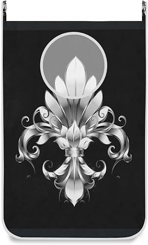 Oyihfvs Bolsa colgante de flor de lis, color blanco plateado, cesta de ropa sucia con ganchos, ahorro de espacio, para baño, dormitorio,