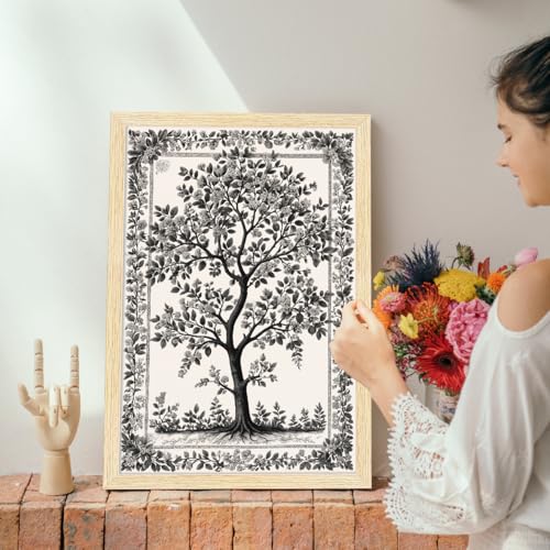 Image of ArtX Paper Monochrome Paintings with Frame for Home Decor Wall Art, Black and White Wall Painting for Living Room, Multicolor, Natural Wood Color Frames, 12.0x18.0 inch, Set of 3