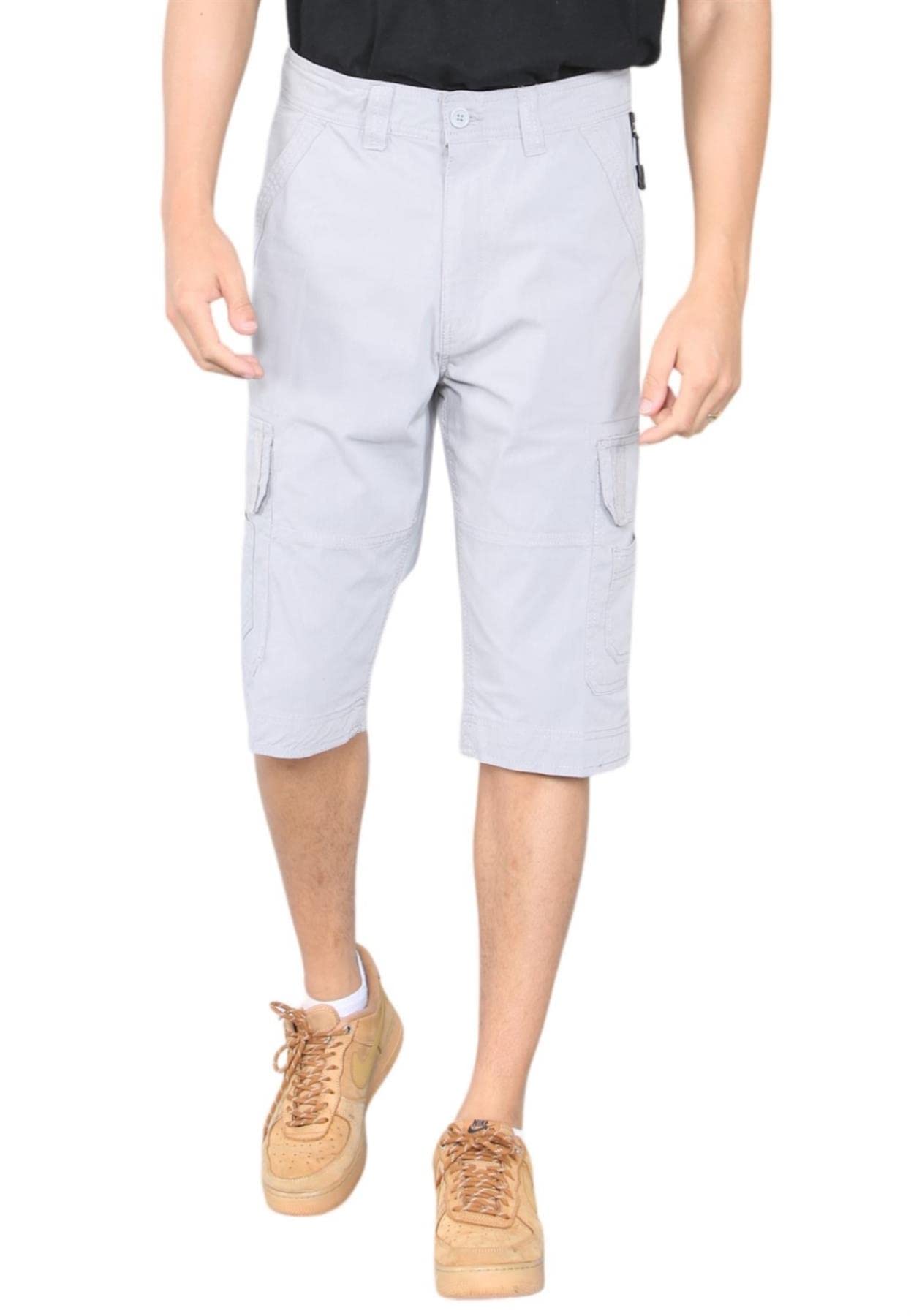 Myt Men's Grey Cargo Shorts Multi-Pocket Quick Dry Stretch Outdoor Combat Stretch Shorts 36