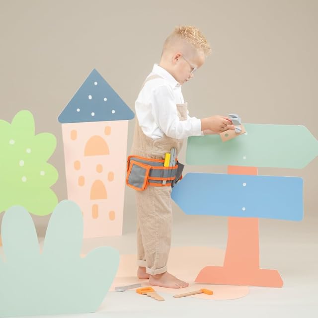Foto 6 de 7 de Woet® Set de Cinturón de Herramientas Naranja para Niños - Juguete de Carpintero de Imitación