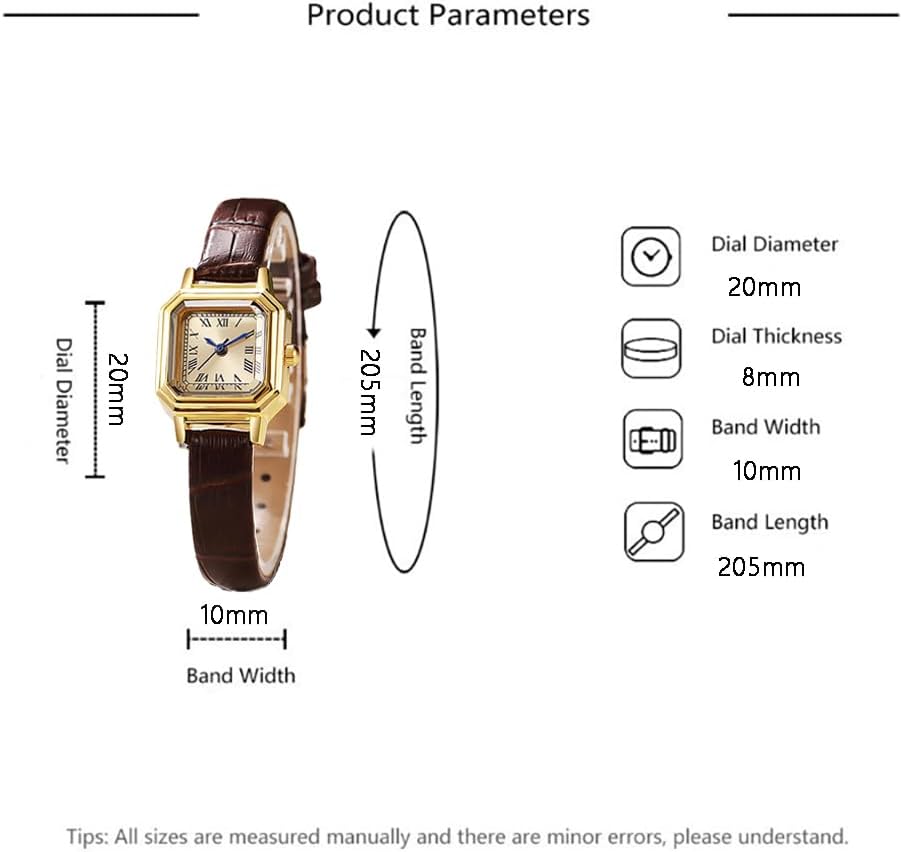 Womens Small Gold Watches Vintage Rectangular Analog Quartz Watch Leather Band Wrist Watch