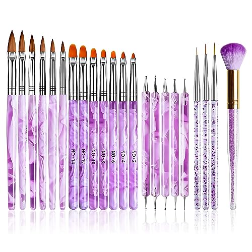 Juego de 22 pinceles de gel UV para arte de uñas, kits de pinceles acrílicos para arte de uñas, pincel de pintura para arte de uñas, bolígrafo de punteado para arte de uñas, constructor de puntas de