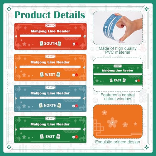 Luxiv 4 Pack Mahjong Line Finder, guía portátil para cartas miniatura 4