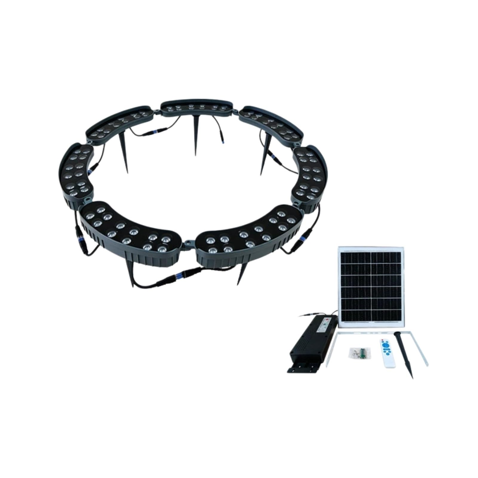 Lampa zewnętrzna LED, solarna lampa LED do drzew z pilotem zdalnego sterowania - 7 głowic, 84 W, niebieskie światło, zewnętrzne oświetlenie zewnętrzne do dekoracji ogrodu, na podwórko, trawnik