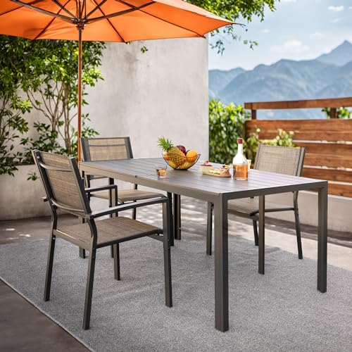 Rankok 35\" x 59\" Outdoor Dining Table for 6 Rectangular Patio Table with Rust Proof Metal Frame Large Outside Table for Courtyard, Garden, Balcony, Poolside, Lawn - Thumbnail 7