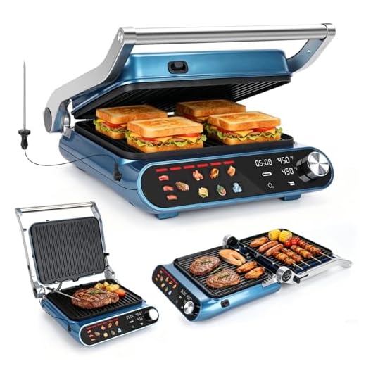 10 in 1 Panini Press Sandwich Maker, Taylor Swoden 1600W Electric Indoor Grill with Non-Stick Double Sided Plates, LED Touch Screen, Independent Temperature Control, Opens 180 Degrees, Stainless Steel