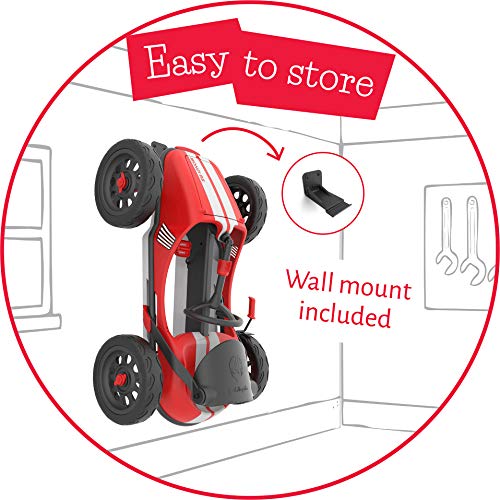 Chillafish Monzi RS: Pedal Go-Kart for Kids 3-7 Years, Folds Down for Easy Storage and Adjustable Seat Without Tools, Airless no-Puncture RubberSkin Tires, and Wall Mount for Easy Storage, Red