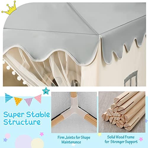 Costzon Kids Play Tent, Large Playhouse w/Washable Mat, Windows, Solid Wood Frame, Indoor Outdoor Princess Tent for Children Boys & Girls, Castle Fairy Tent, Holiday Birthday Gift (Beige) 3 511m8iNnrdL. AC