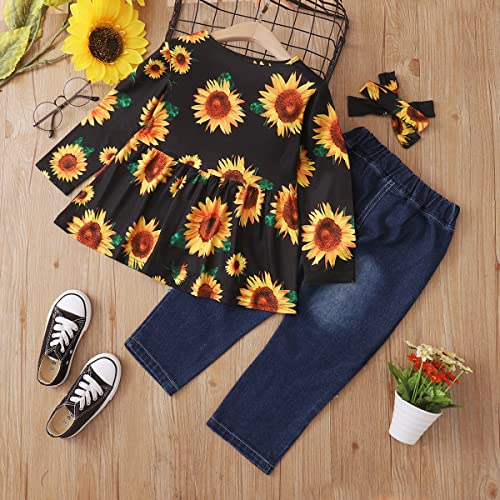 NZRVAWS Baby Girl Clothes 6-12 Months Infant Toddler Jeans for Kids Girls Ruffle Outfits Long Sleeve Shirt Tops Floral Denim Pants 2 Piece Clothing Set Black - Thumbnail 4