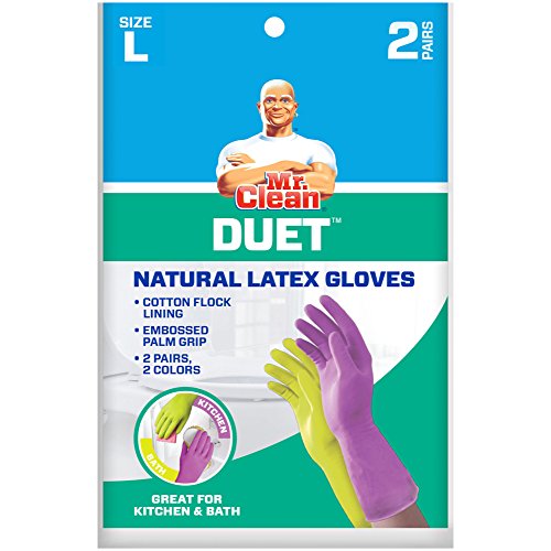Image of Mr. Clean 243094 Duet Reusable Latex Gloves, 2 Pairs /2 Colors, Large