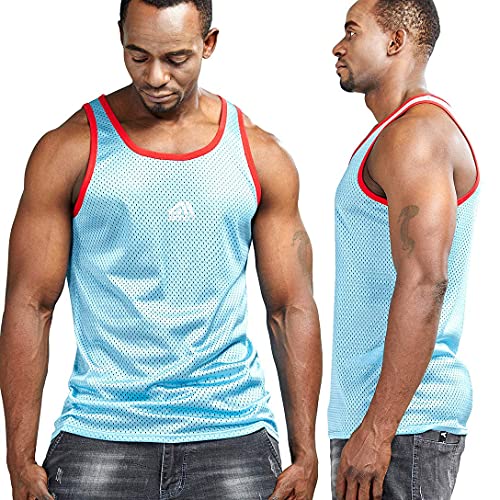Aimpact Mens Casual Tank Tops Mesh Basic Quick Dry Running Workout Sleeveless Shirts (Blue L) #TOP1