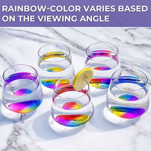 Nihome Stemless Wine Glass, Rainbow Colored Wine Glasses Set Of 6, Wine Tumbler Glasses For Outdoor, 12Oz Crystal Wine Glasses, Clear Stemless Glasses, Elegant Anniversary Rainbow Glasses #TOP4