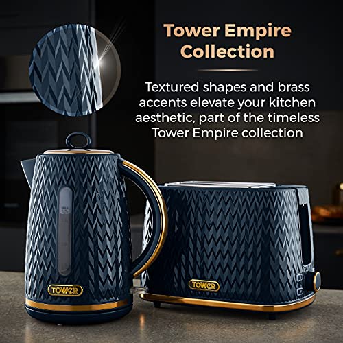 Tower T20061BLK Empire 4-Slice Toaster with Defrost/Reheat, Removable Crumb Trays, 1600W, Midnight and Brass & T10052MNB Empire 1.7 Litre Kettle with Rapid Boil, Removable Filter, 3000 W - Image 7