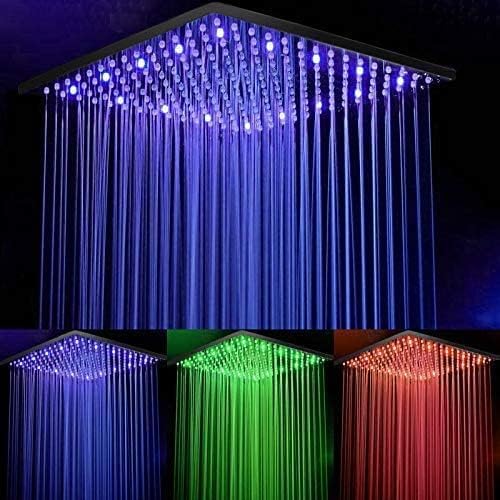 JUNSOTTOR Duschkopf Regendusche LED Deckenbrause 30x30cm mit Selbstreinigende Regendusche Brausekopf & Farbwechsel Schwarz | Messing Einbau-Duschsystem - Anti-Kalk Edelstahl Regenduschkopf