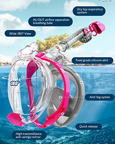 Qingsong Full Face Snorkel Mask For Adults & Kids, Snorkeling Gear With Camera Mount, Foldable 180 Degree Panoramic View Snorkeling Set Anti-Fog Anti-Leak #TOP2